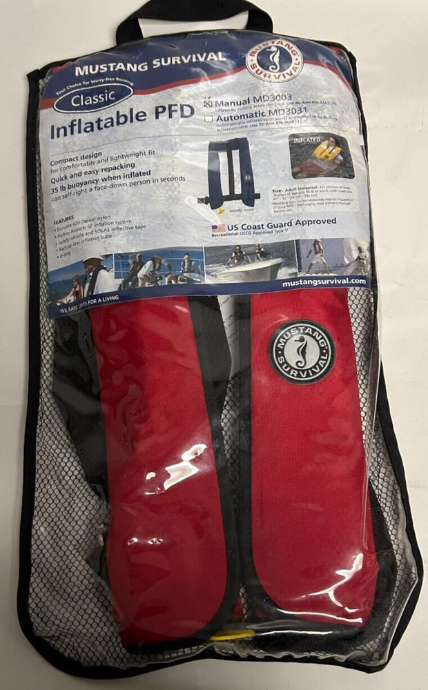 Mustang Survival Manual Inflatable Model# MD3003 TYPE V RED, New