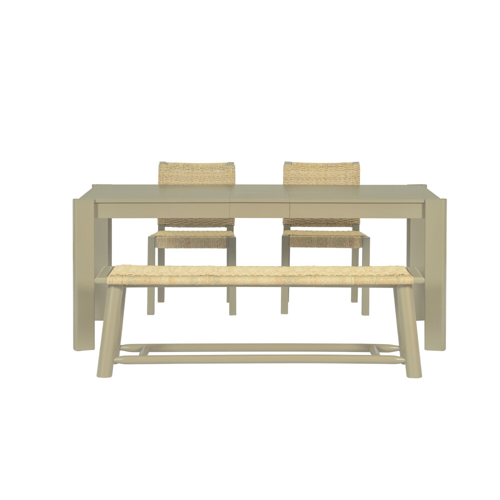 Champagne 59-73" Extendable Table Dining Set, Solid Wood Rattan Chairs