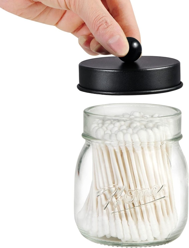 SheeChung 2 Pack Qtip Holders, Black Bathroom Decor, Cotton 2 Pack,