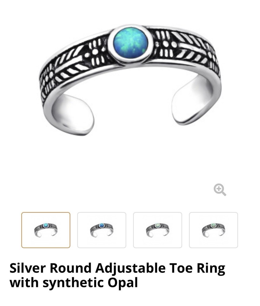 Silver 925 Round Adjustable Toe Ring with synthetic Opal