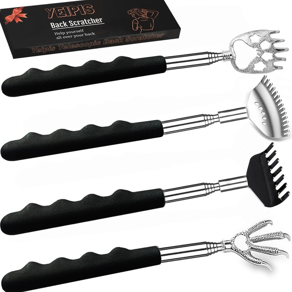 Yeipis 4Pcs Different Back Scratcher Extendable Massager Tool with Black