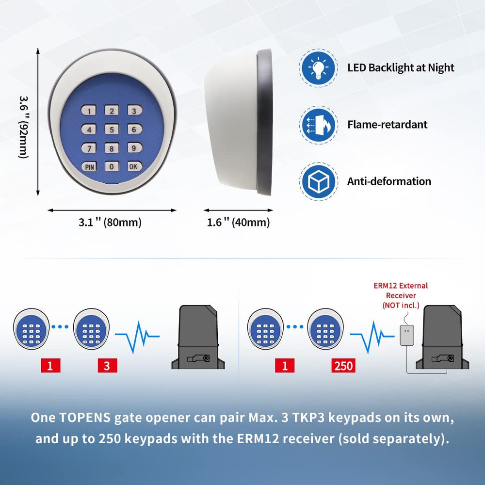 TKP3 Wireless Keypad Keyless Entry Keypad Digital Code Panel Security Control fo