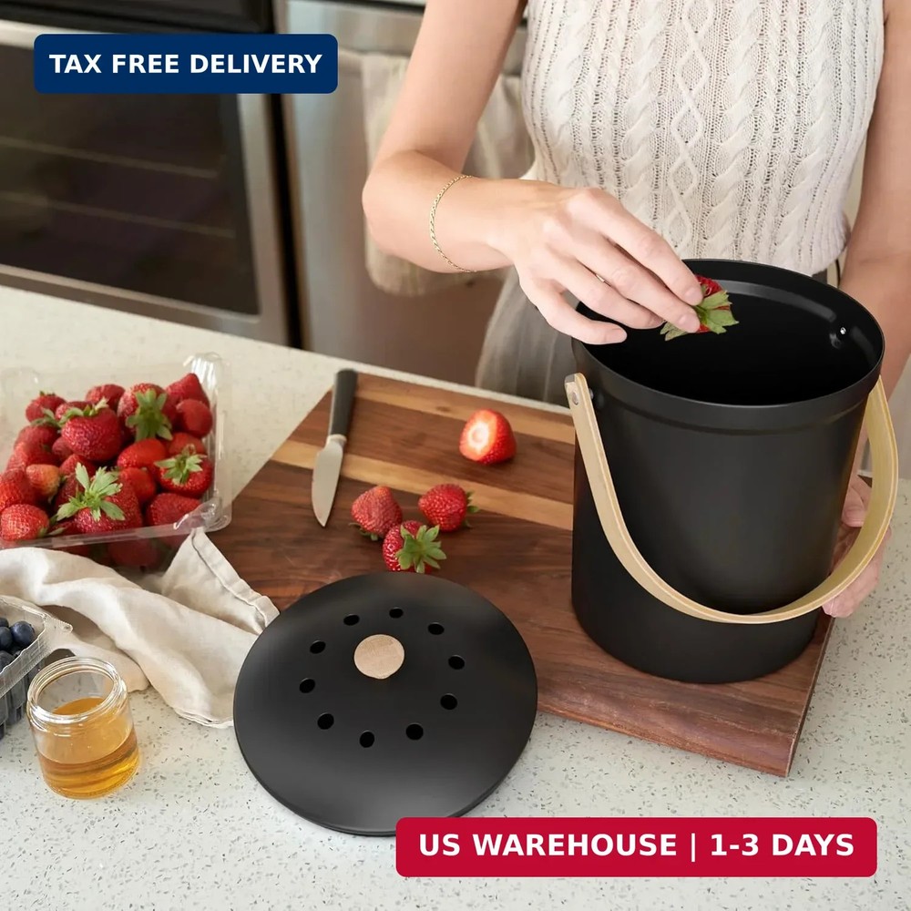 Beautiful Kitchen Compost Bin with Smell Proof Lid - Rust Proof and Odorless Com