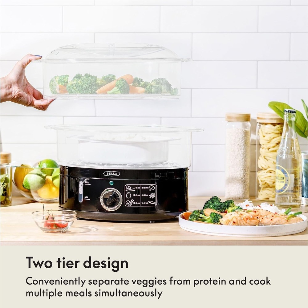 7.4 QT 2-Tier Food Steamer with Stackable Baskets & Removable Base Auto Shutoff