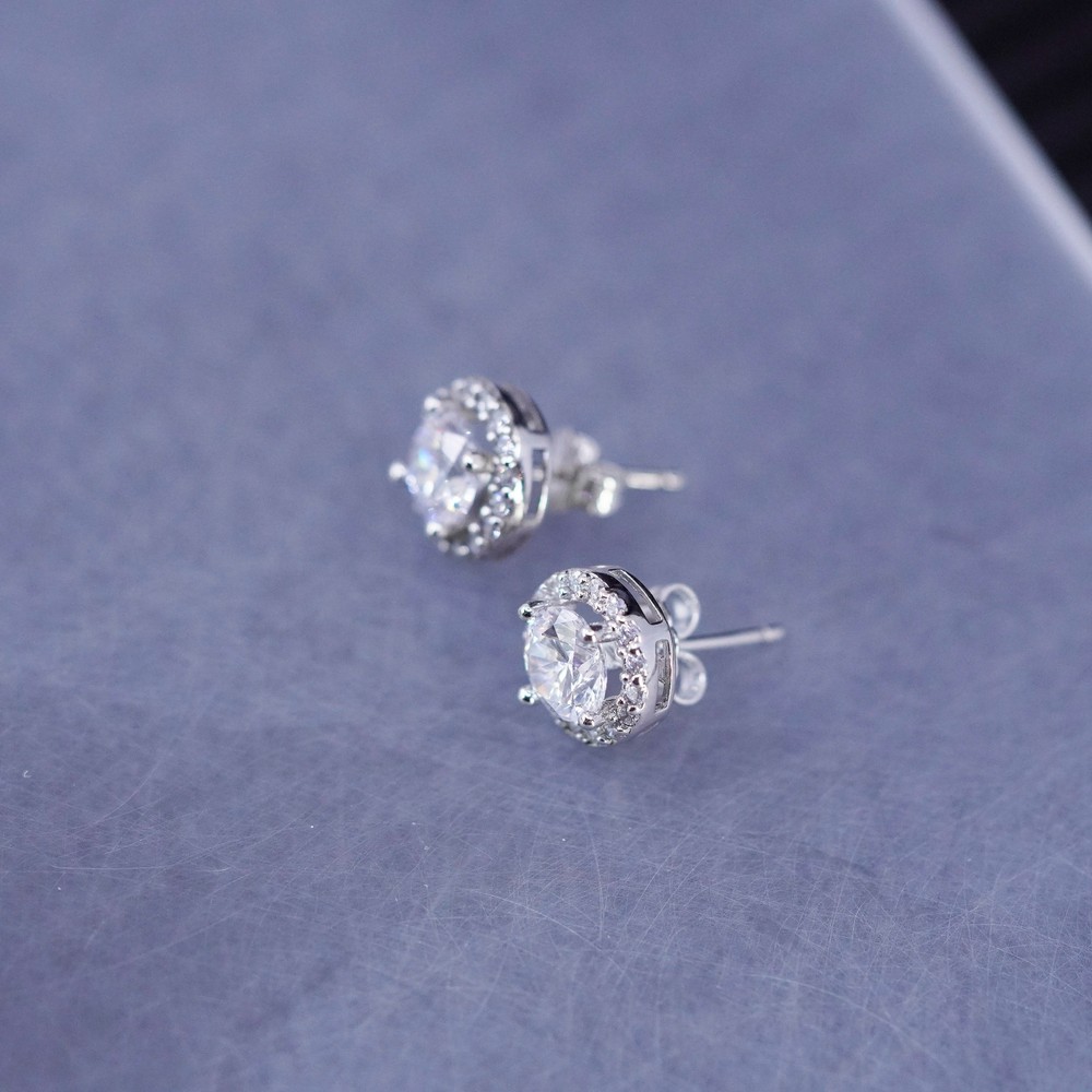 Vintage sterling silver 925 circle cz studs earrings