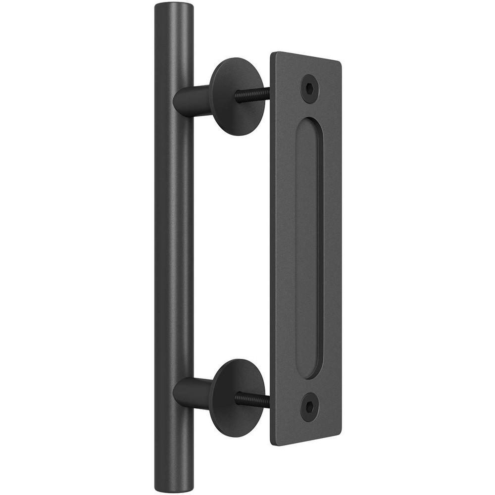 12" Heavy Duty Sliding Barn Door Handle, Pull and Flush Hardware Set, Black P