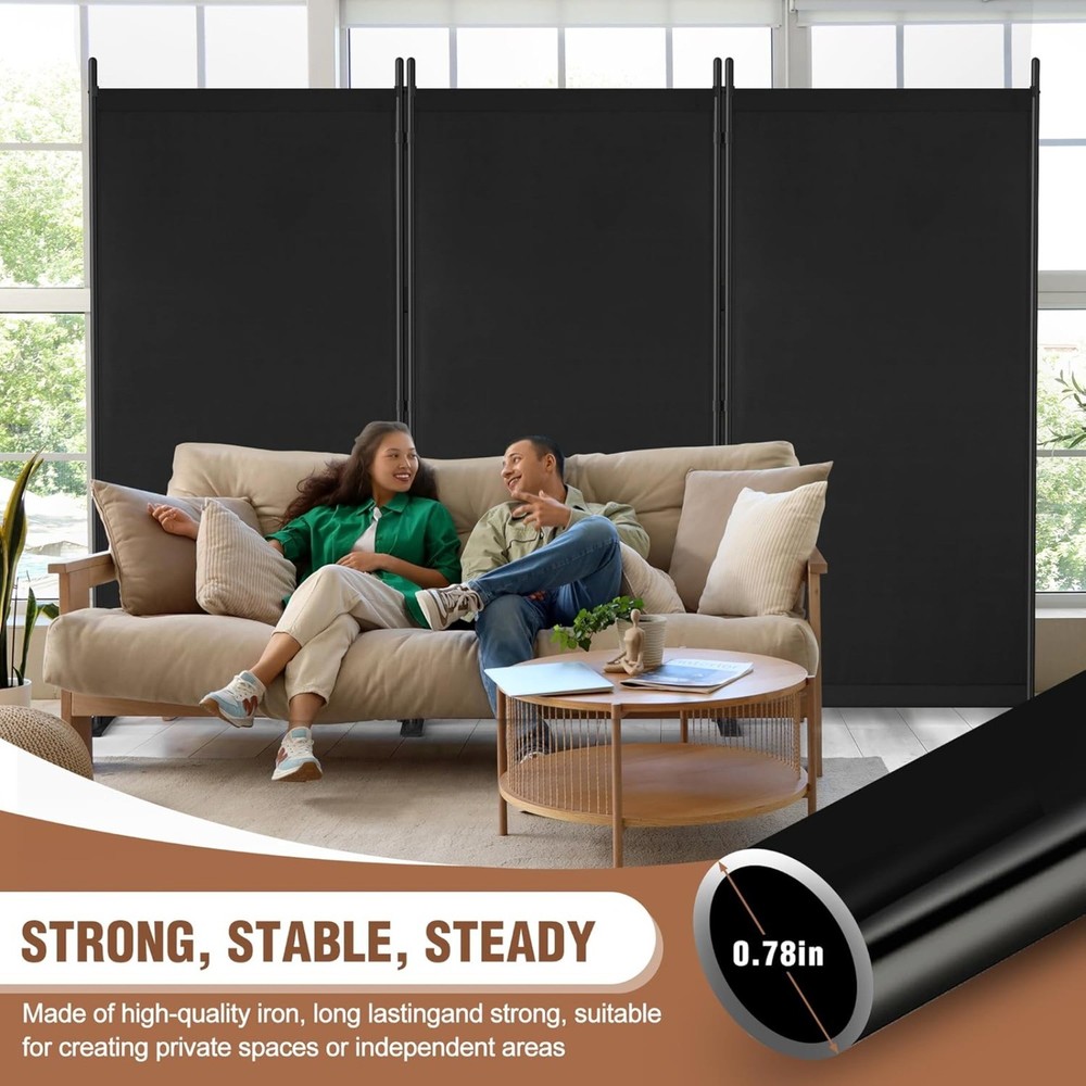 6FT Room Divider 3 Panel Folding Privacy Screen Separating for Home School Black