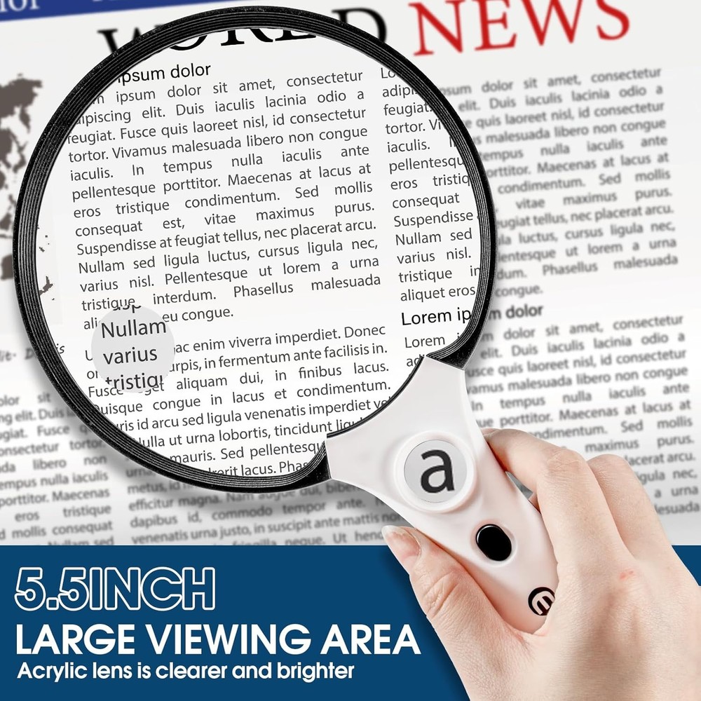 Large Magnifying Glass with Light, Magnifier Handheld Illuminated Lighted