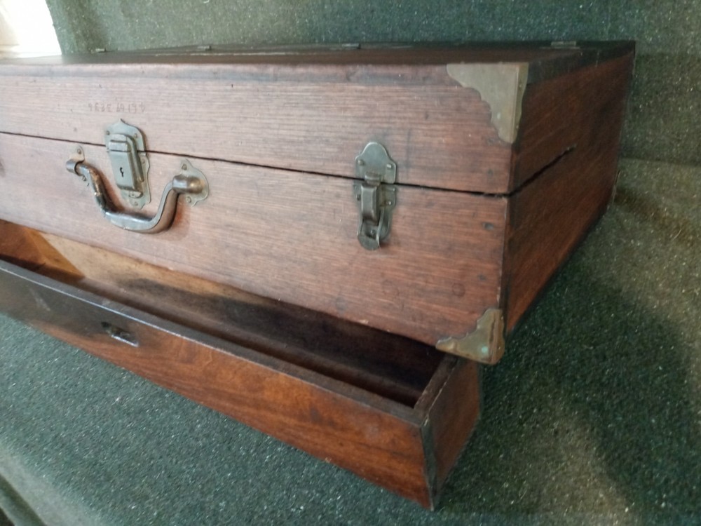 Solid Wood 1800's Toolbox Chest w/ Eagle Lock Drawer & Brass Hardware - SUPERB!
