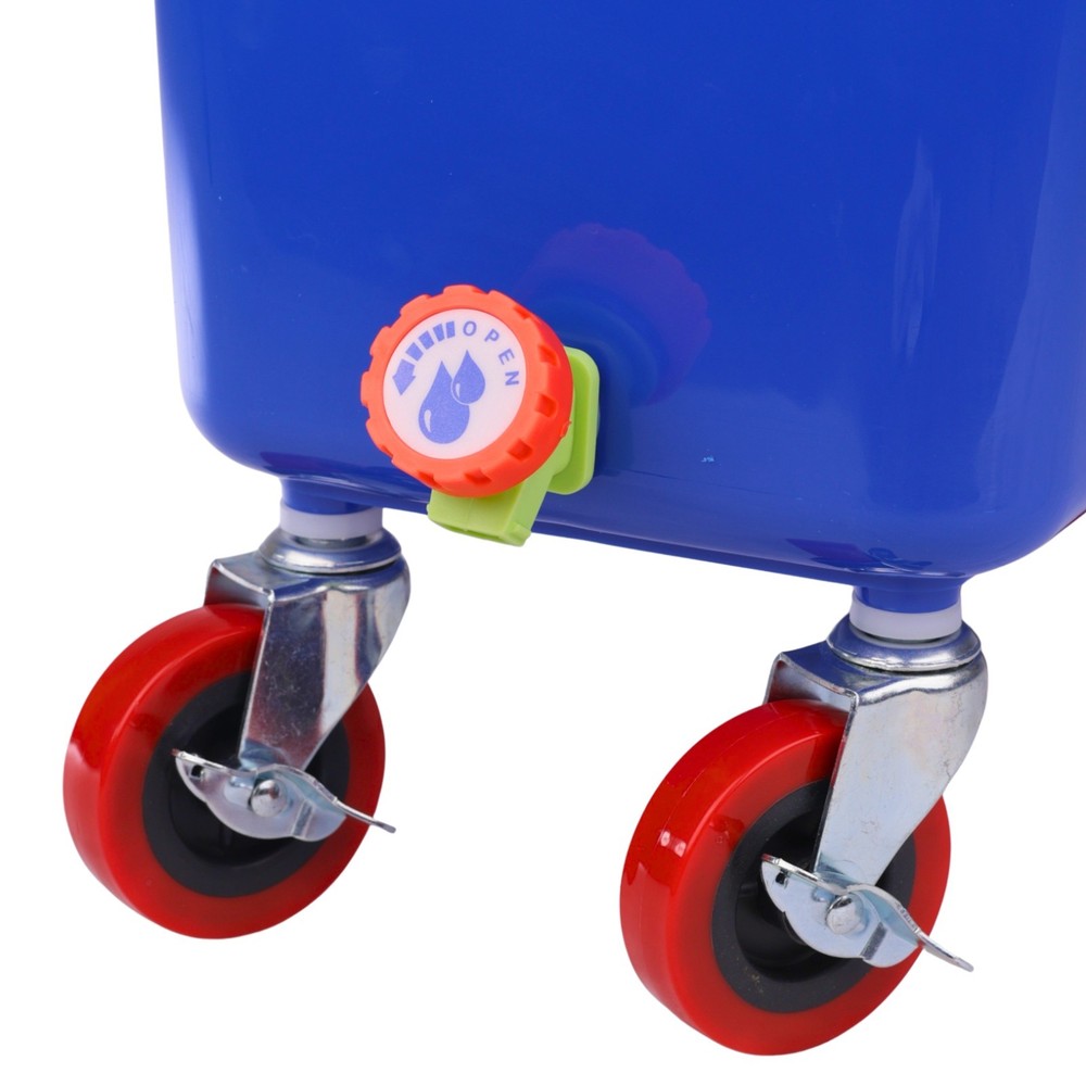 Blue Drink Dump Bin w/ Wheels – Dual Compartment Liquid & Trash Disposal