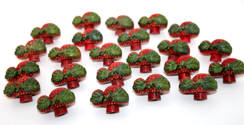 23-pc Double Strawberry Resin Drawer Knobs Realistic Looking Fruit Pulls