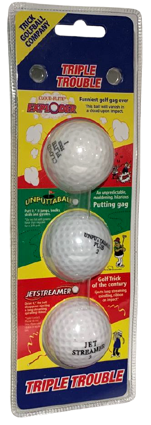3 PACK GOLF BALL GAGS Exploding Jet Streamer Prank Joke Golfer Trick GIFT Set