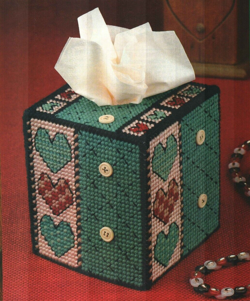 QUILTED HEARTS TISSUE BOX COVER PLASTIC CANVAS PATTERN INSTRUCTIONS