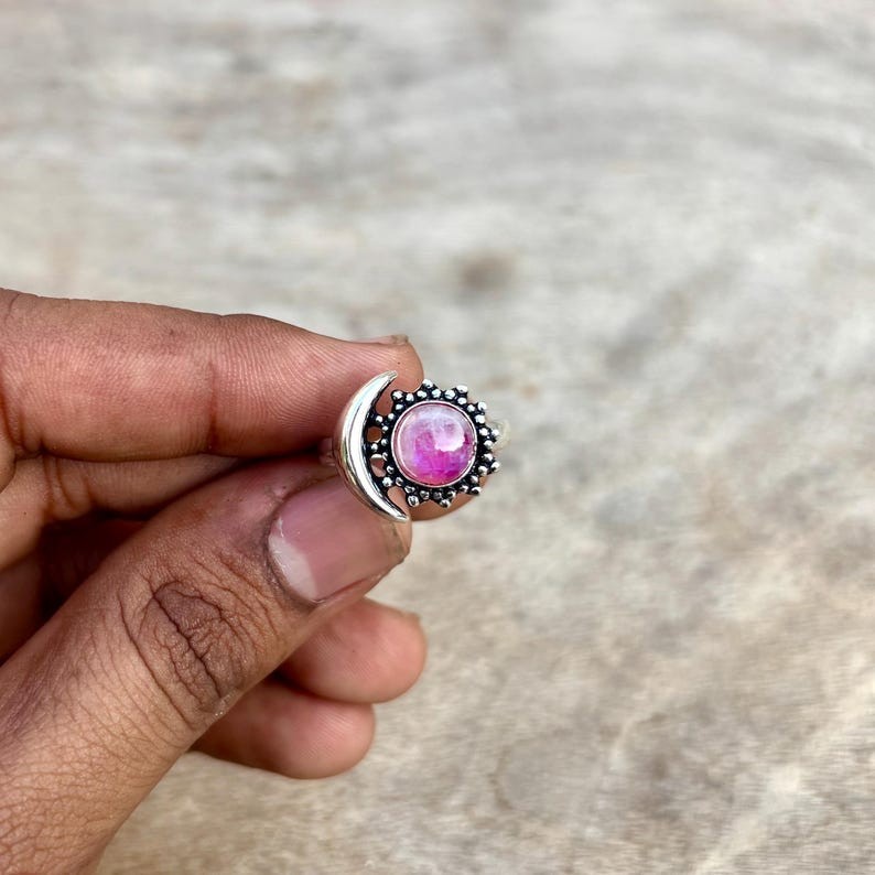 Pink Moonstone Solid 925 Sterling Silver Beautiful Handmade Ring, All Size M1557