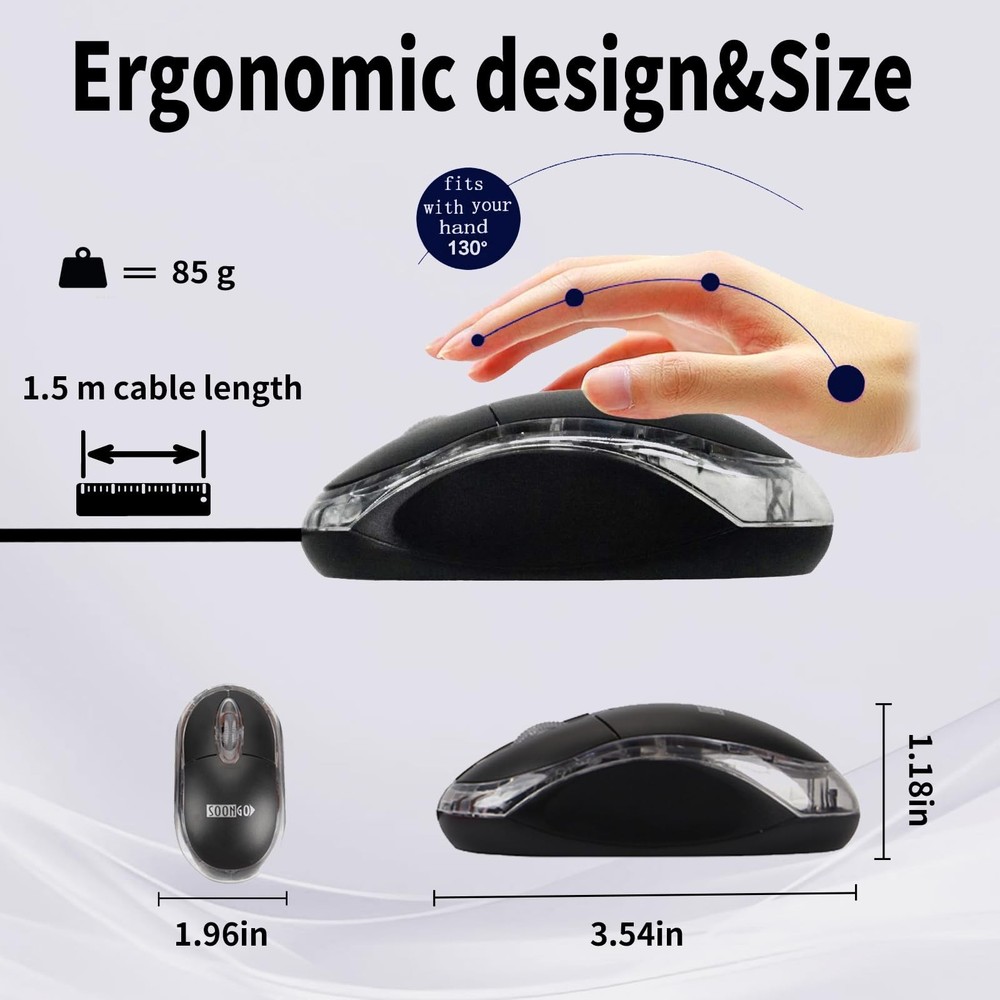SOON GO Wired Mouse-USB Wired Mouse,Ergonomic Optical Design,1.5M USB Cable, ...