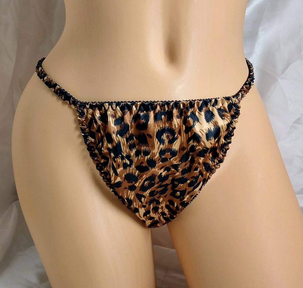 Cheetah print Satin Thong String Bikini panties.