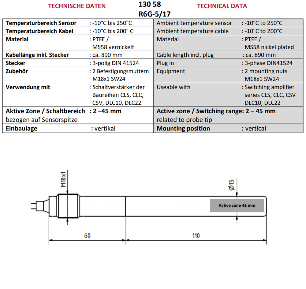 Liquid level sensor SENOTEC R6G-5/17 13058