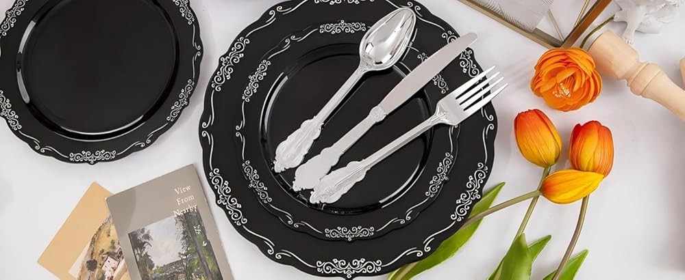 DaYmi Bla Sier Plastic Plates & Sier Plastic Sierware, Bla