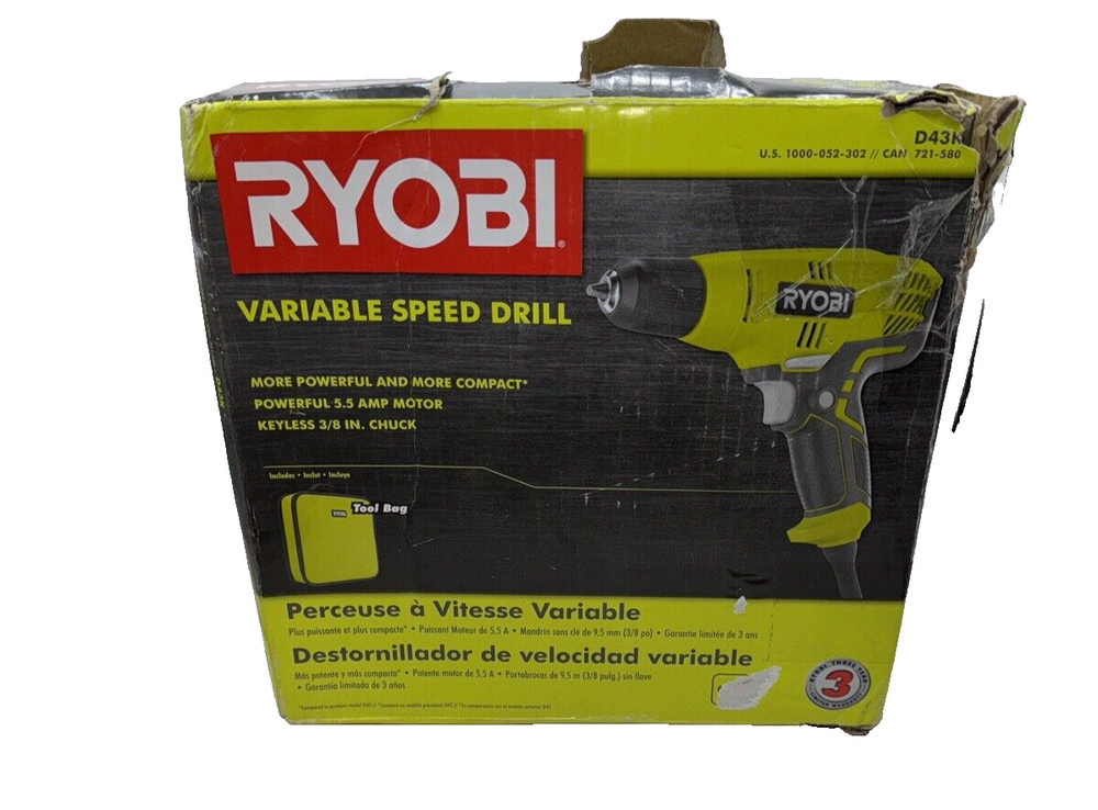Ryobi Variable Speed 3/8" Compact Drill/Driver D43K Keyless Chuck with Tool Bag
