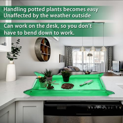 Plant Repotting Mat,Extra Large Waterproof 3'7" x 2'6" (Rectangular) Green