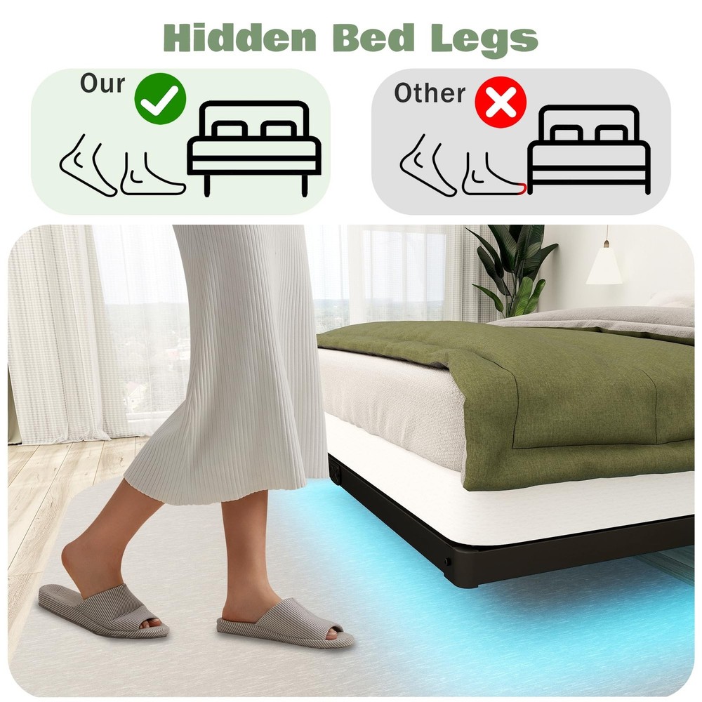 Floating Bed Frame Full LED Metal Platform Bed Frames 8 Inch Modern Bed with ...