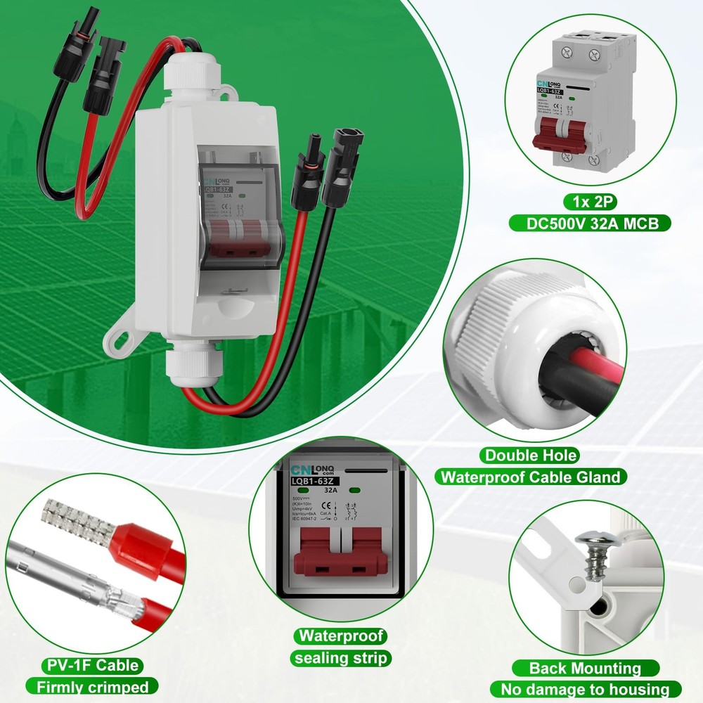 CNLonQcom Solar Panel Disconnect Switch 32 Amp 500V DC Miniature Circuit Brea...