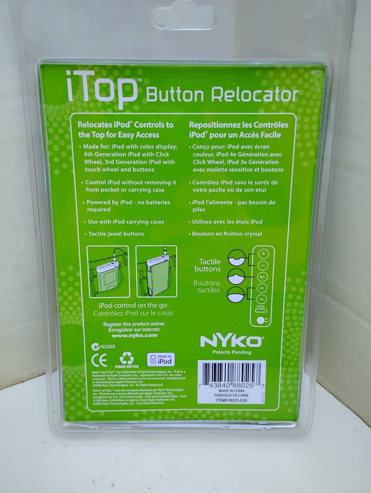 Nyko iTop Button Relocator Top Control Apple iPod 3rd & 4th (Third & Fourth) Gen