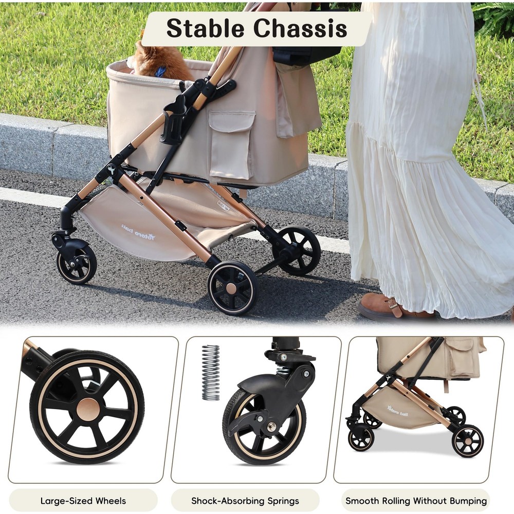 Pet Stroller with One-Click Folding & Storage Basket, for Small and Medium Do...