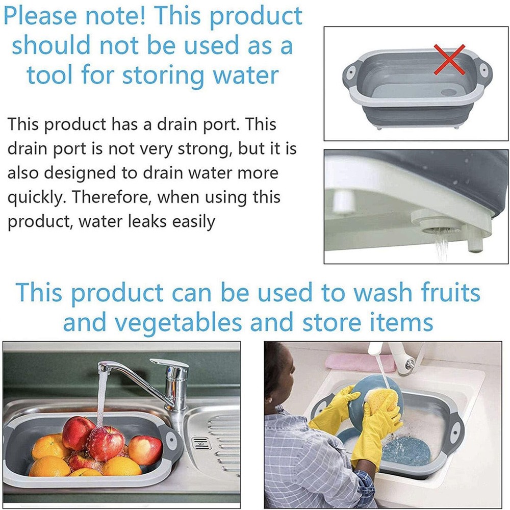 Collapsible Washing Bowl, Multi Function Bowl Drying Rack, Portable Cutting B...