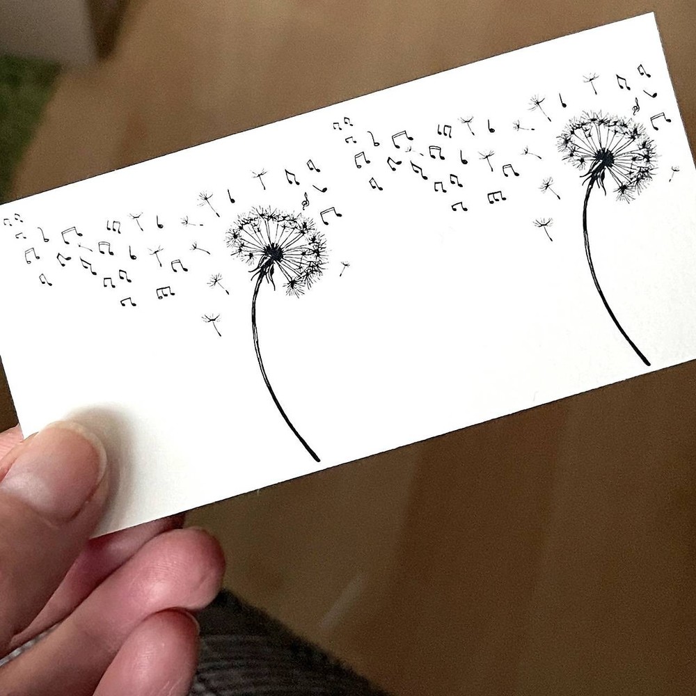Temporary tattoo sheet Flying Notes Dandelions, Tiny Black Dandelion Tattoos