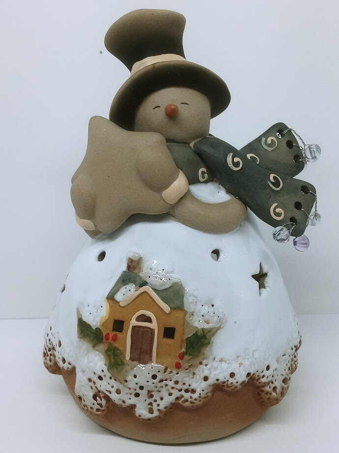 CERAMIC SNOWMAN TEALIGHT CANDLE HOLDER 6.5"