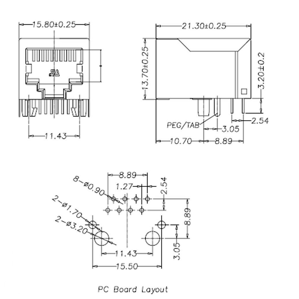 5Pcs Metal RJ45 8P8C 8 Pin Shielded PCB Mount Network Ethernet Socket Connector