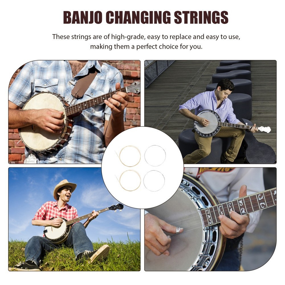 1 Set of Steel 4-string Banjo Strings Replacement Banjo String Accessories