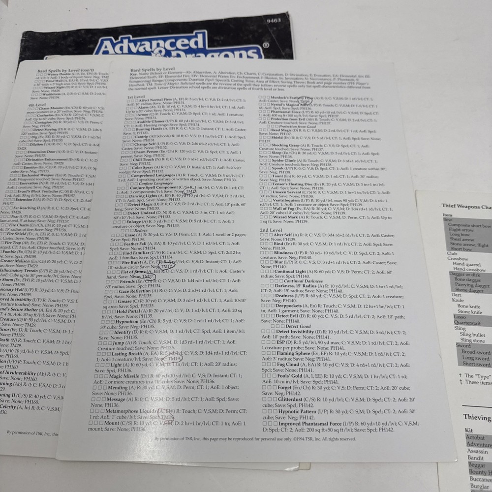 Advanced Dungeons & Dragons 2nd Edition, 9463 ~ Thief's Screen