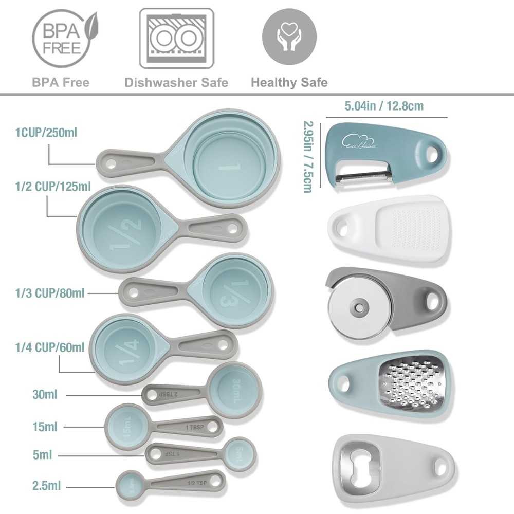 Kitchen Gadgets Set 13 Piece, Space Saving Cooking Tools Includes Cheese Grat...