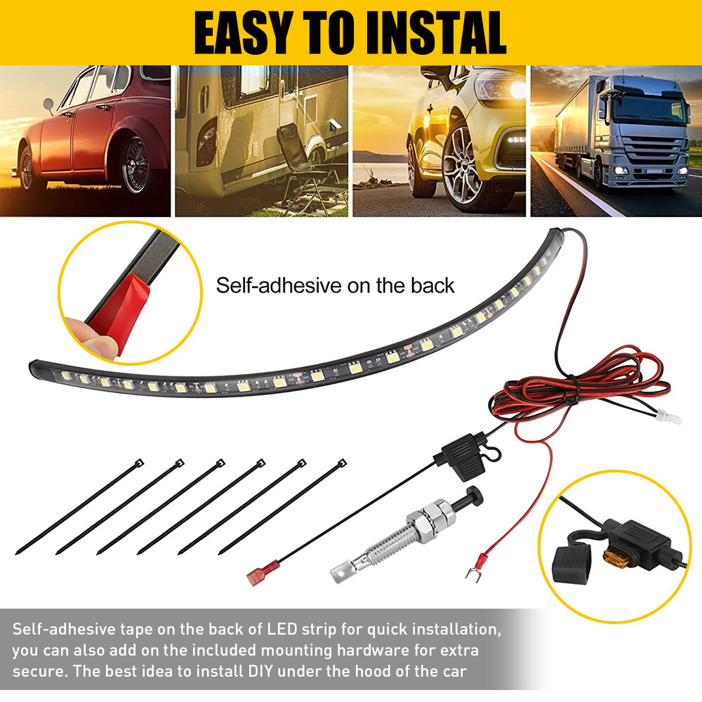 Under Hood LED Light Kit on/off-Automatic-Universal fit Any Vehicle White 1/2Set