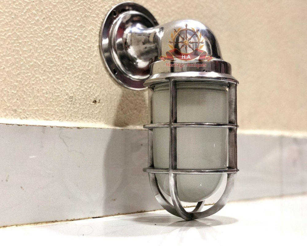 Handmade Nautical Swan Wall Light – Arched Aluminium + White Globe Shade