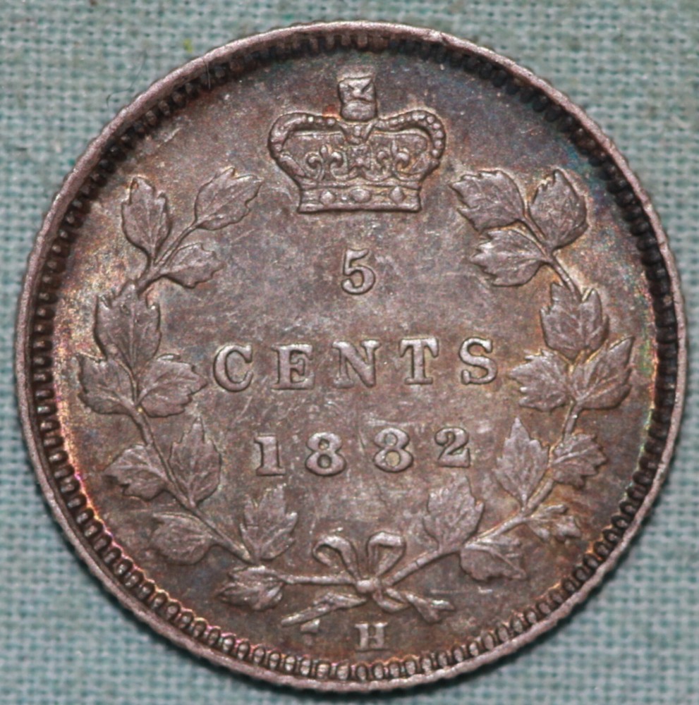 Superb 1882 H Canada Silver 5 Cent Coin KM# 2