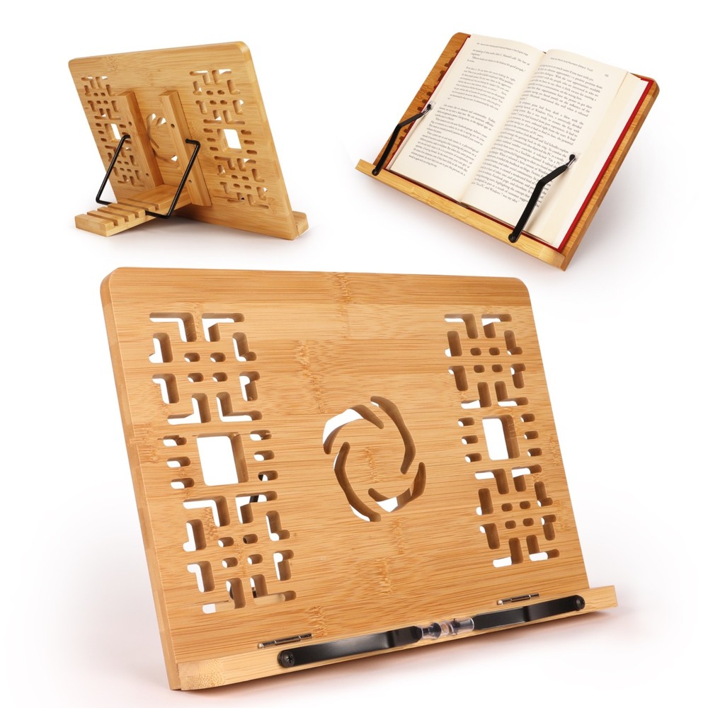 Adjustable Bamboo Book Stand Cookbook Holder Reading Rest Foldable Tablet Stand