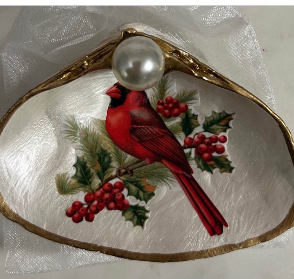 Red Cardinal Decoupaged Trinket Dish