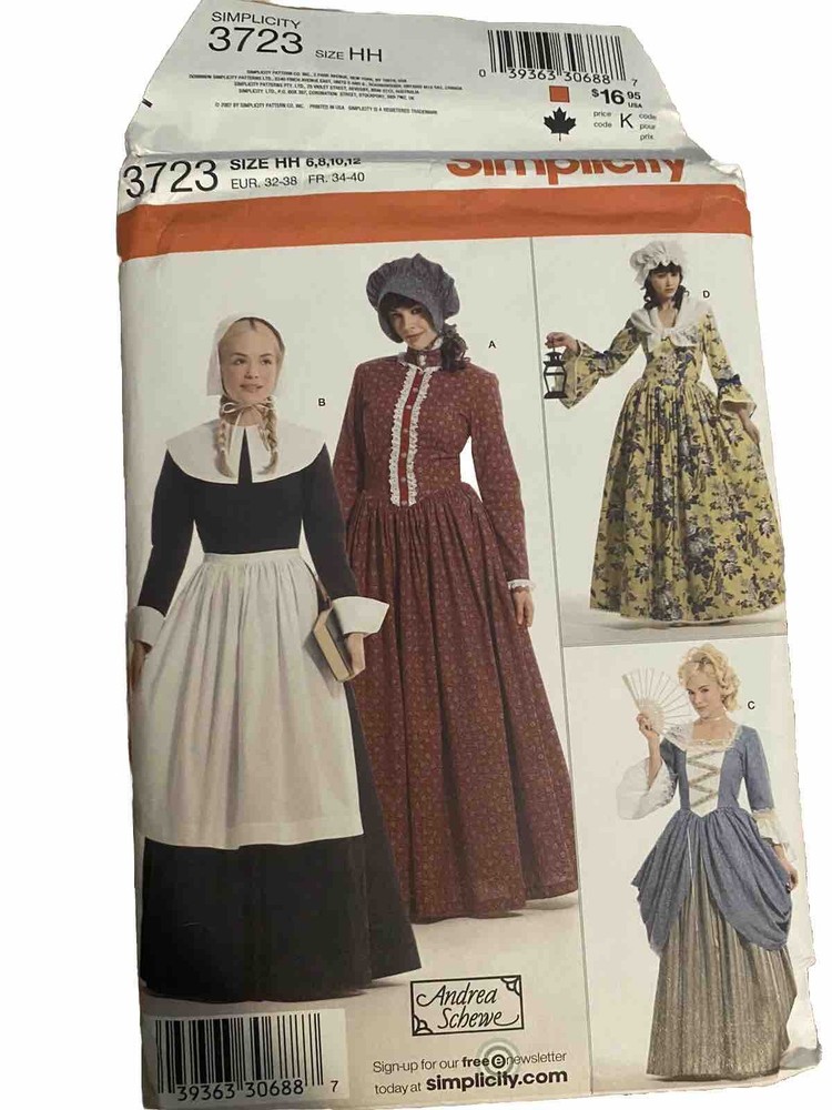 SIMPLICITY PATTERN COSTUMES  PILGRIM Prairie 6-12 UNCUT 3723