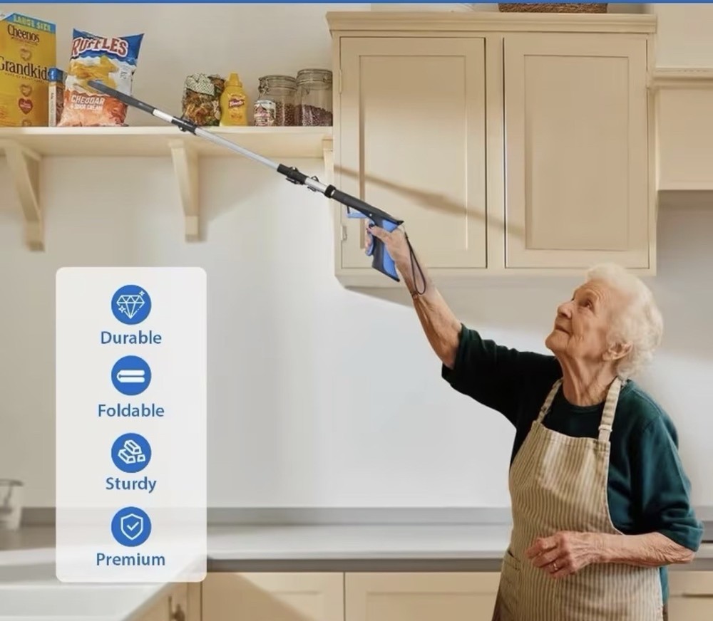 Foldable Reacher Grabber 36in Black Blue Ergonomic Handle Magnetic Tip