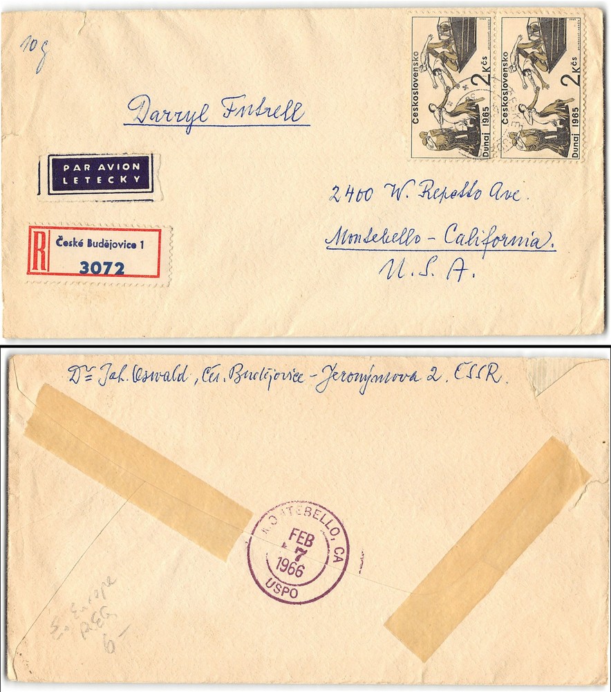 Registered cover to Montebello CA 1966