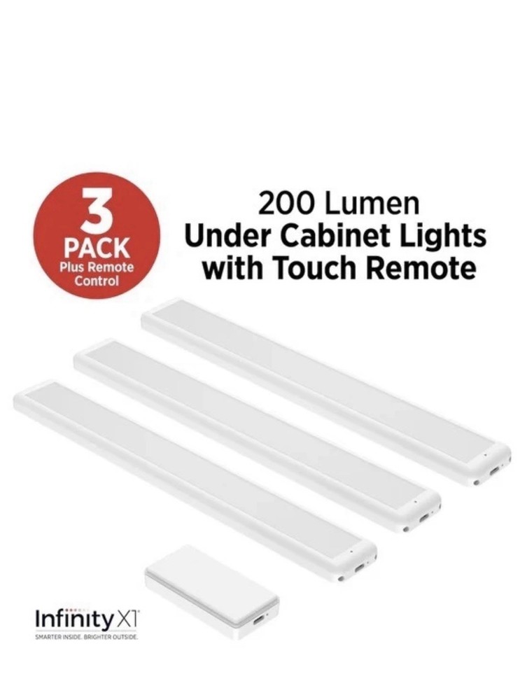 Infinity X1 Under Cabinet Light, 3 Pack 200 Lm Cabinet Lights with Touch Remote