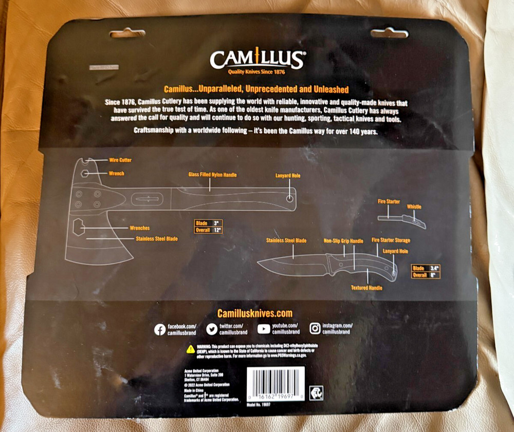 Camillus Frontier Pack Hatchet Scissors Sharpener Sheath Knife Fire Starter