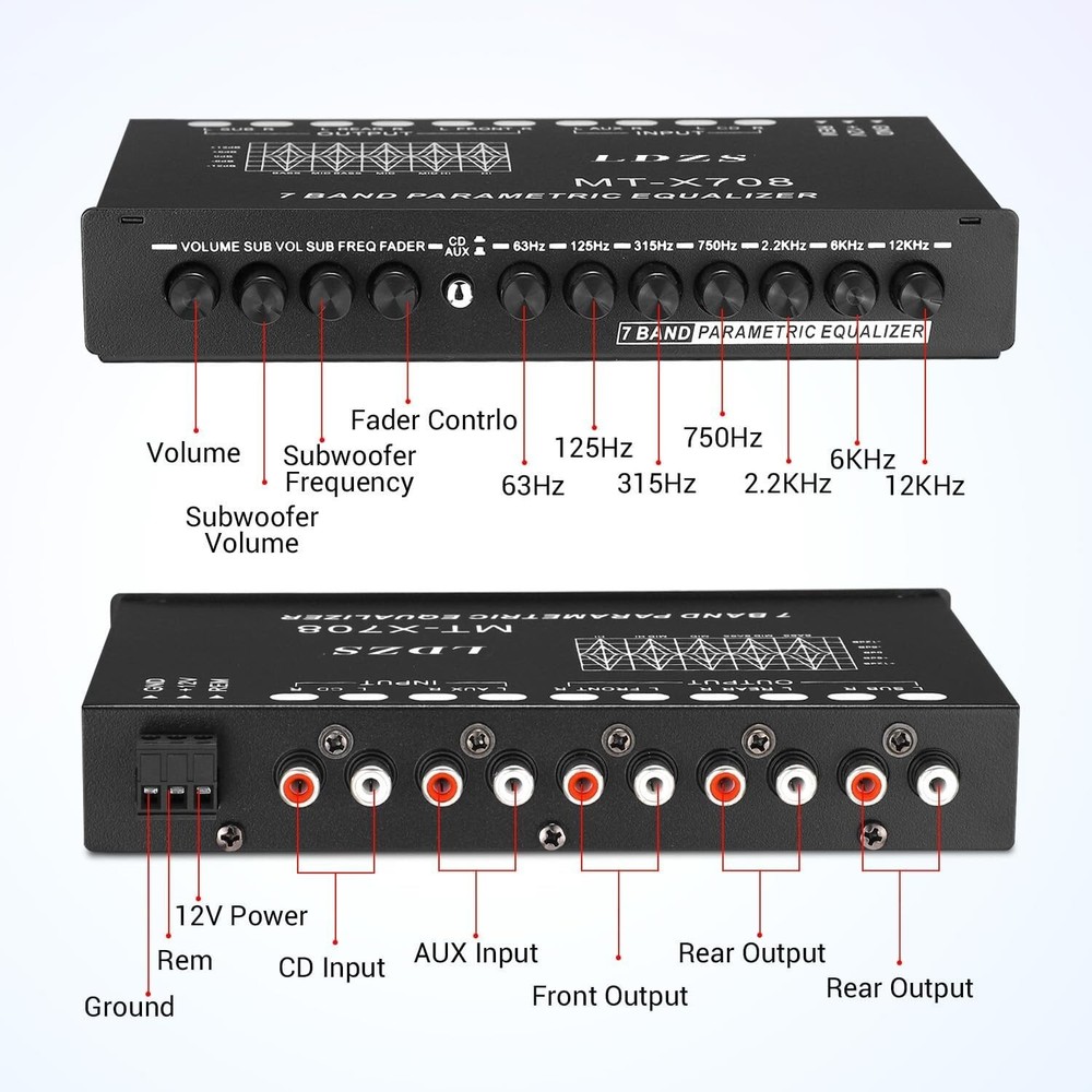 Adjustable 7-Band Car Equalizer with CD/AUX Input: Elevate Your Audio Experience
