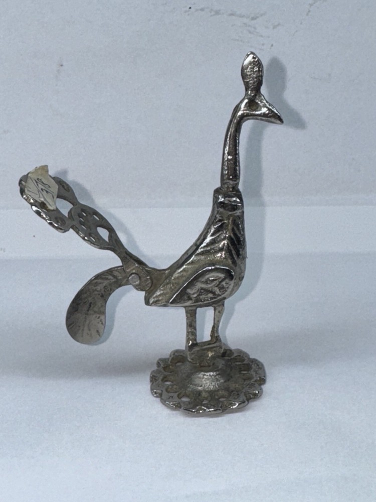 Unique Antique Vintage Solid Silver Brass Kohl Empty Flask Peacock Bird Figure
