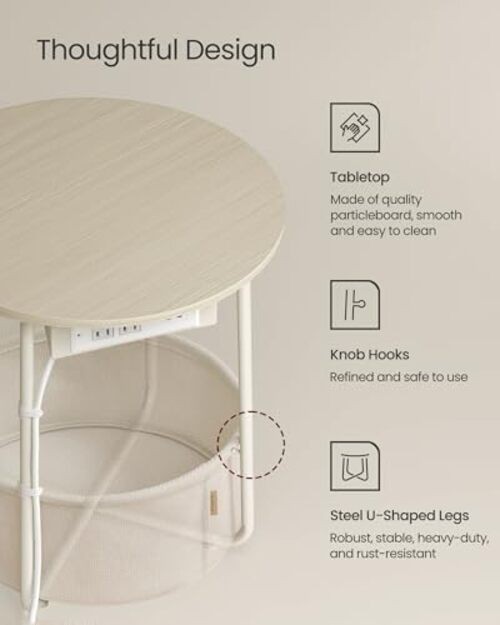 LILEA Collection - Side Table with Charging Without LED light Cream White