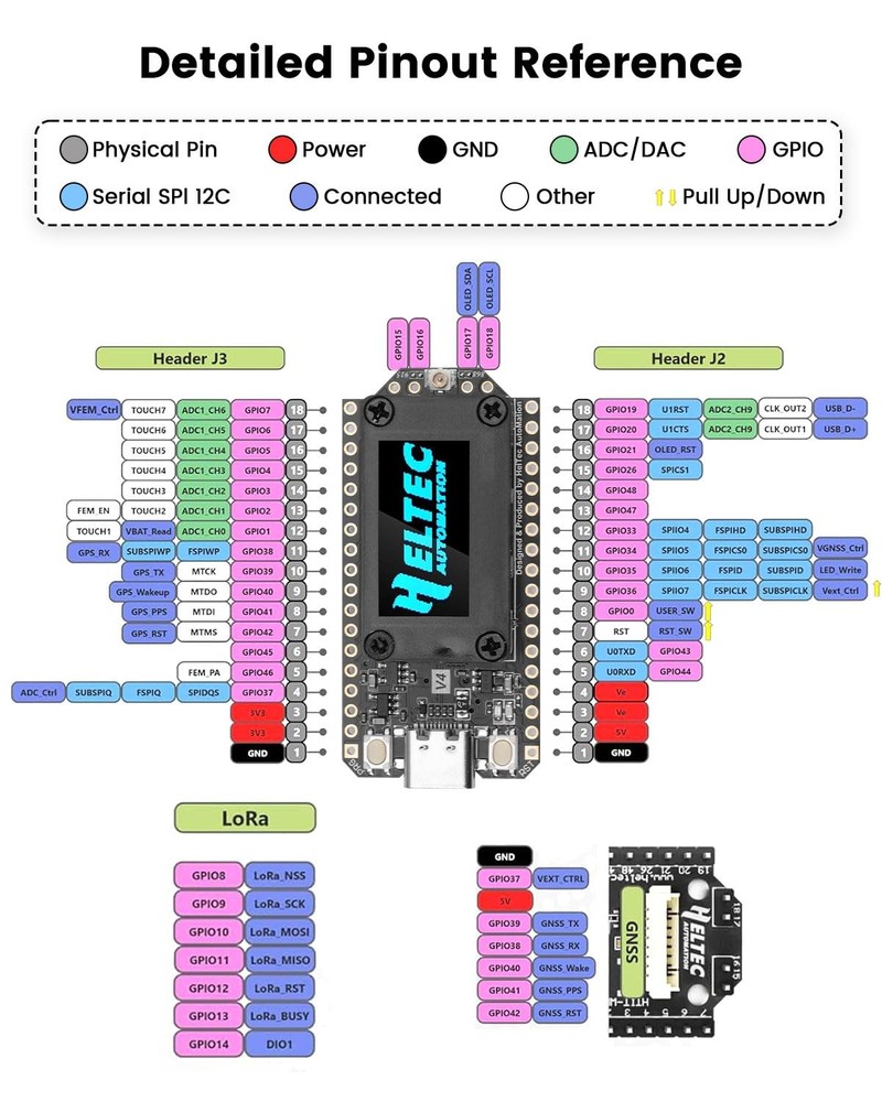 WiFi LoRa 32 V4 ESP32 Development Board with OLED Display, GPS Module, 27dBm ...