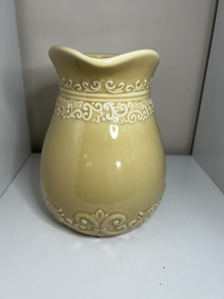 DRAKE DESIGN Embossed PITCHER Fleur de lis BEAUTIFUL 8" TALL